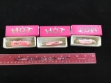 3- Pink Rough Rider Pocket knives in boxes
