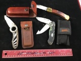 Marbles Hunting Folding knife, Lockback Knife, and Gerber Knife, all with belt pouches