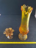 2- Amber Pieces of glass, both appear to be unmarked Fenton