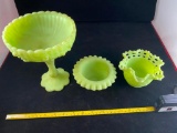 3- Matte Finish Green Fenton pieces, all 3 are stamped