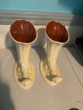 Pair of Redwing 413 Pottery Vase Cornucopia Vintage