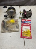 South Bend No. 580 Smooth cast reel, Zebco reel, and misc fishing gear