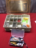 2 Small plastic tackle boxes with assorted tackle