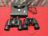 Pair of Bushnell Insta Focus binoculars with case, and pair unmarked binoculars