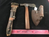 Pexto Monkey Wrench, Hammer Hatchet, and antique iron