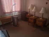 5 night stands, 3 lamps, stainless trash can, cart and tall flex lamp