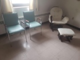 Sliding rocker chair and stool and 2 more chairs