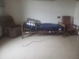 Hospital bed, night stands, tv stands, and chairs