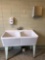 Vintage 42 in Porcelain Double Sink w/ soap and towel dispenser