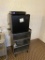 3 shelf stainless steel cart and mini fridge