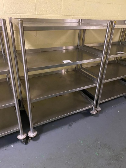 Stainless Steel Cart on casters, w/ fixed shelves, 39 in. wide, 25 in. deep, and 60 in. tall