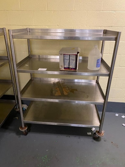 Stainless Steel Cart on casters, w/ fixed shelves, 39 in. wide, 25 in. deep, and 60 in. tall