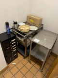 Corner Cleanout, stainless steel carts, and assorted kitchenware