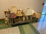 Large lot of table lamps. Cart not included