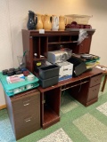 Desk, kitchen ware, clock, fire Ext, carafes and more.