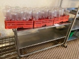 Stainless steel cart on casters, with 3 trays of water carafes