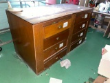 Vintage wooden workstation with drawers and storage