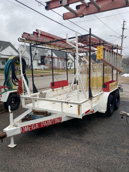 12 ft x 6.5 ft Job/Maintenance Tandem Trailer w/ ramp gate. No loose contents included