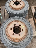 Set of 4- 6 Lug Solid Rubber Forklift Wheels