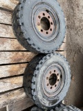 Set of 2- 8 Lug Solid Rubber Forklift Wheels