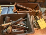 Bins of misc hand tools, grease gun and more