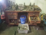 Table loaded with lathe tooling, bits, cutter, centers and much more