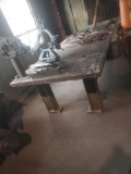 Very heavy solid steel welding work shop table I beam legs 112 in x 51 in x 33 in tall