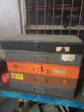 5 storage parts bins with miscellaneous hardware, springs, and electical parts