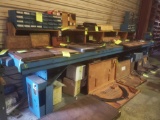 Very heavy solid steel work bench , i beam legs with 3 electrical outlets17 ft 5 in long x 3ft 4in