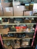 Large 5 tier steel racks loaded w/ set screws, assorted hardware, nuts/bolts, washers, stainless &