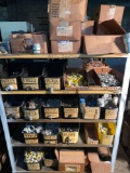 Large 5 tier steel racks loaded w/ set screws, assorted hardware, nuts/bolts, washers, stainless &