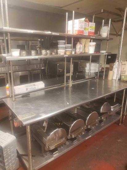 Stainless steel prep table L 84in x W 30in x H 35in, 83in at its highest point