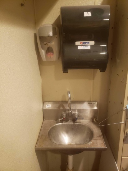 Stainless steel wash sink, paper towel and soad dispenser