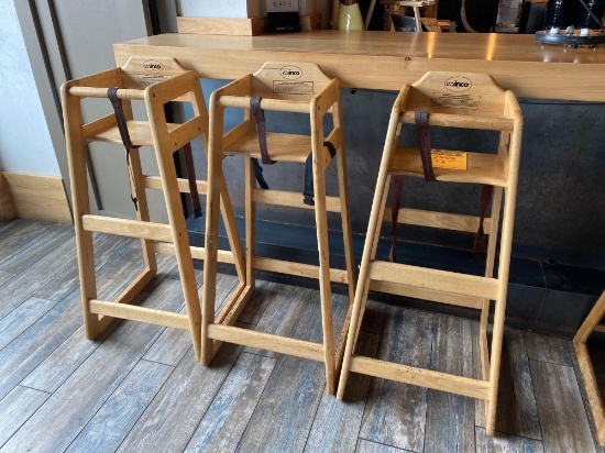 (3) Winco Co High Top Table Wooden Booster Seats