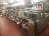 Huge prep station with 2 Delfield 3 bay warming system and 6 heat lamps READ DESCRIPTION