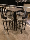 23 in x 23 in Wooden High Top/Metal Base Bistro Table-41 in high. Comes with 4 matching chairs.