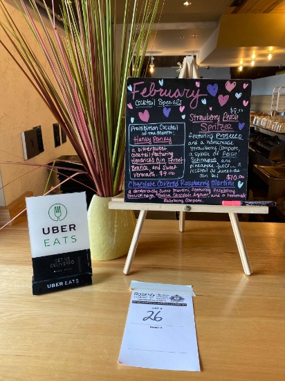 Restaurant board with marker, Uber sign and Fake deco