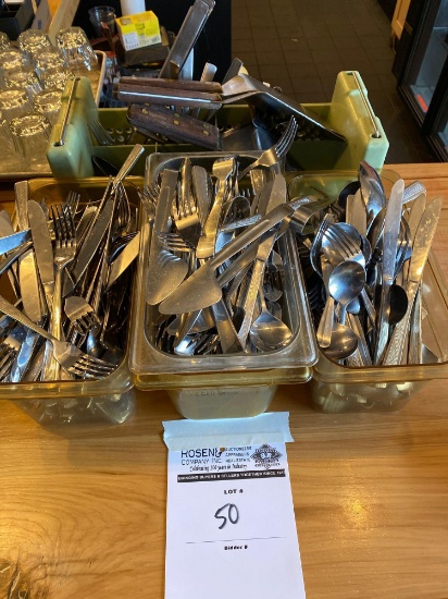 Group lot of spatulas and restaurant silverware