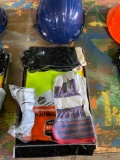 Contractor pack. Hard hat, 3 pair assorted work gloves, safety vest and tinted safety glasses