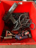 Box lot of large sockets, electric caulk guns, grinder and Craftsman circular saw