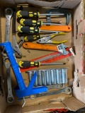 Box lot of new and lightly used assorted tools