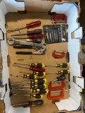 Box lot of new and lightly used assorted tools