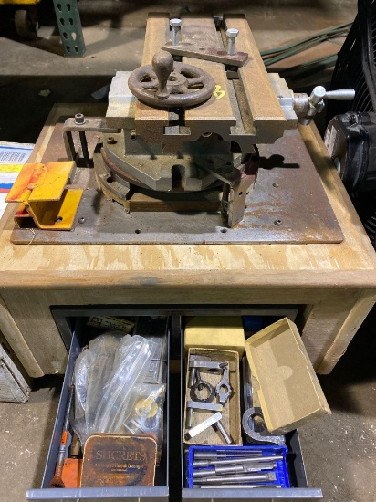 Vintage grinding table w/ contents