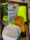 Hard hat, vests and assorted gloves