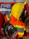 Welding boot shields, safety vests, hard hat and ear plugs