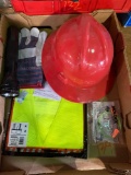 Flashlight, hard hat, gloves and vest