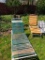 Outdoor chaise lounge chairs, metal cot Frame and random outdoor cushions
