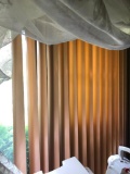 Gold Blinds and Lace Curtains in Living Room