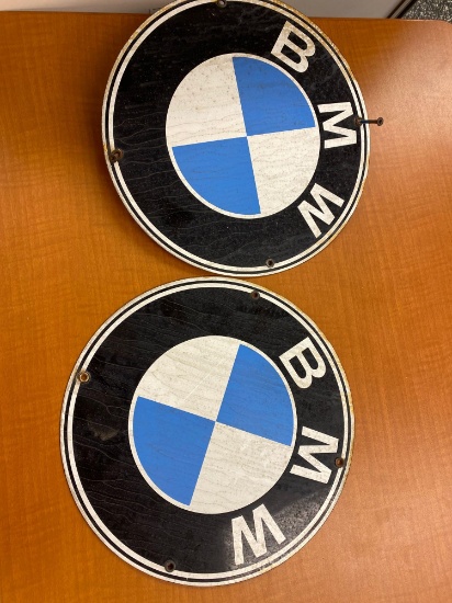 (2) Vintage Metal BMW Wall Hangers