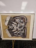 Motorcycle engine picture, appears to be signed by Jack D Hamilton?